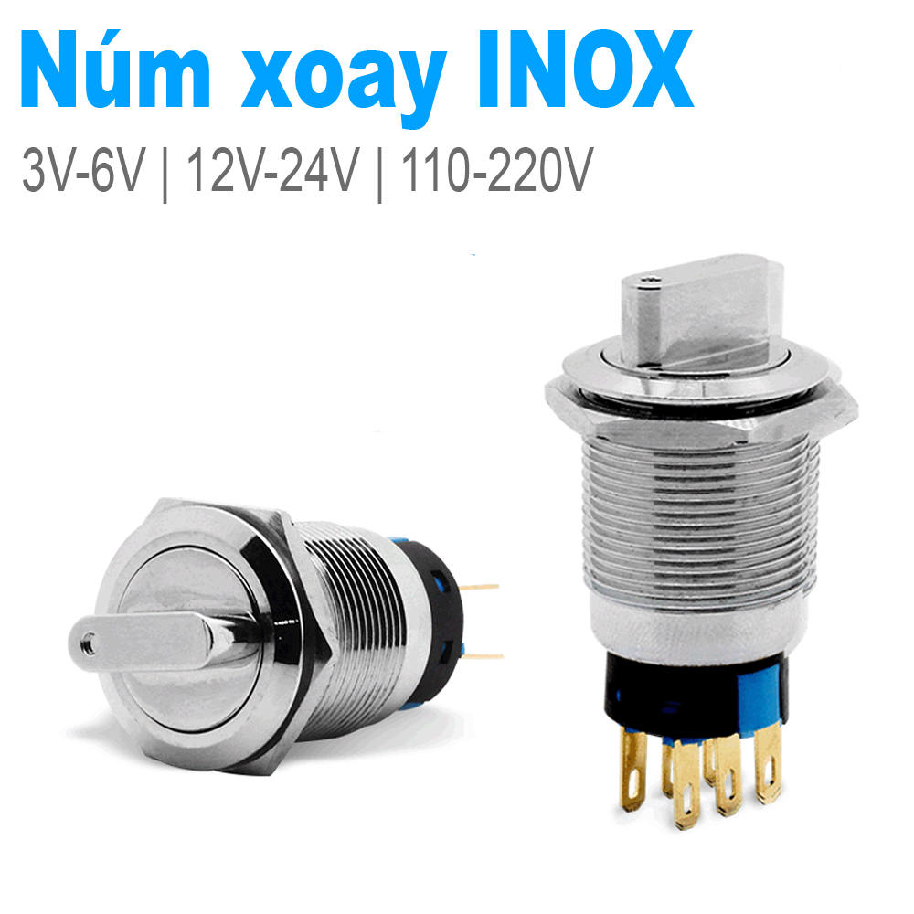 Núm công tắc xoay tự khóa, núm xoay kim loại 2 - 3 chế độ 16mm/19mm/22mm, điện áp 3v-220v
