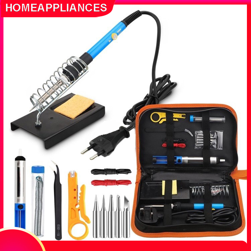 bộ 15 món Mỏ hàn thiếc điều chỉnh nhiệt độ, máy hàn chì mini, mỏ hàn 60w 220v và phụ kiện hàn, thiếc hàn, bộ mũi hàn, kệ hàn