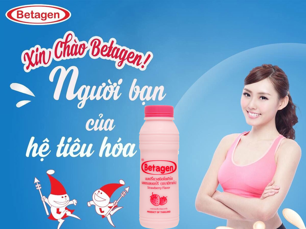 Sữa uống lên men Thái Lan BETAGEN chai 300ml hương cam và hương dâu