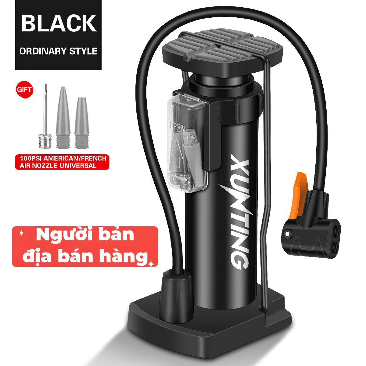 Bơm xe đạp xe máy 140psi máy bơm di động av / fv bàn đạp chân máy bơm phụ kiện xe đạp