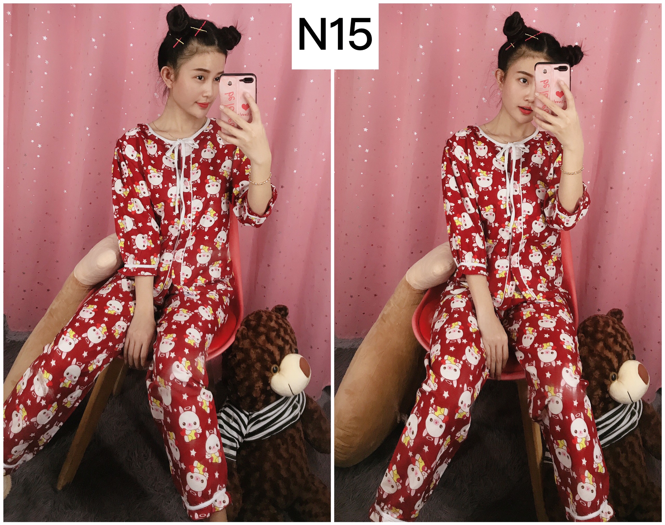 [HCM]Đồ Bộ Pizama Mặc Nhà Kate Tay Lửng Cổ Nơ Siêu Xinh - Set Bộ Pijama Ngủ Nữ Kiểu Dáng Tiểu Thư Cực Dễ Thương