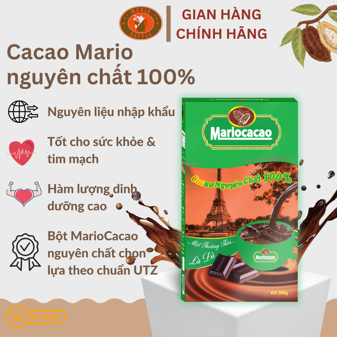 Bột Cacao Mario cao cấp nguyên chất 100% không đường, nguyên liệu nhập khẩu