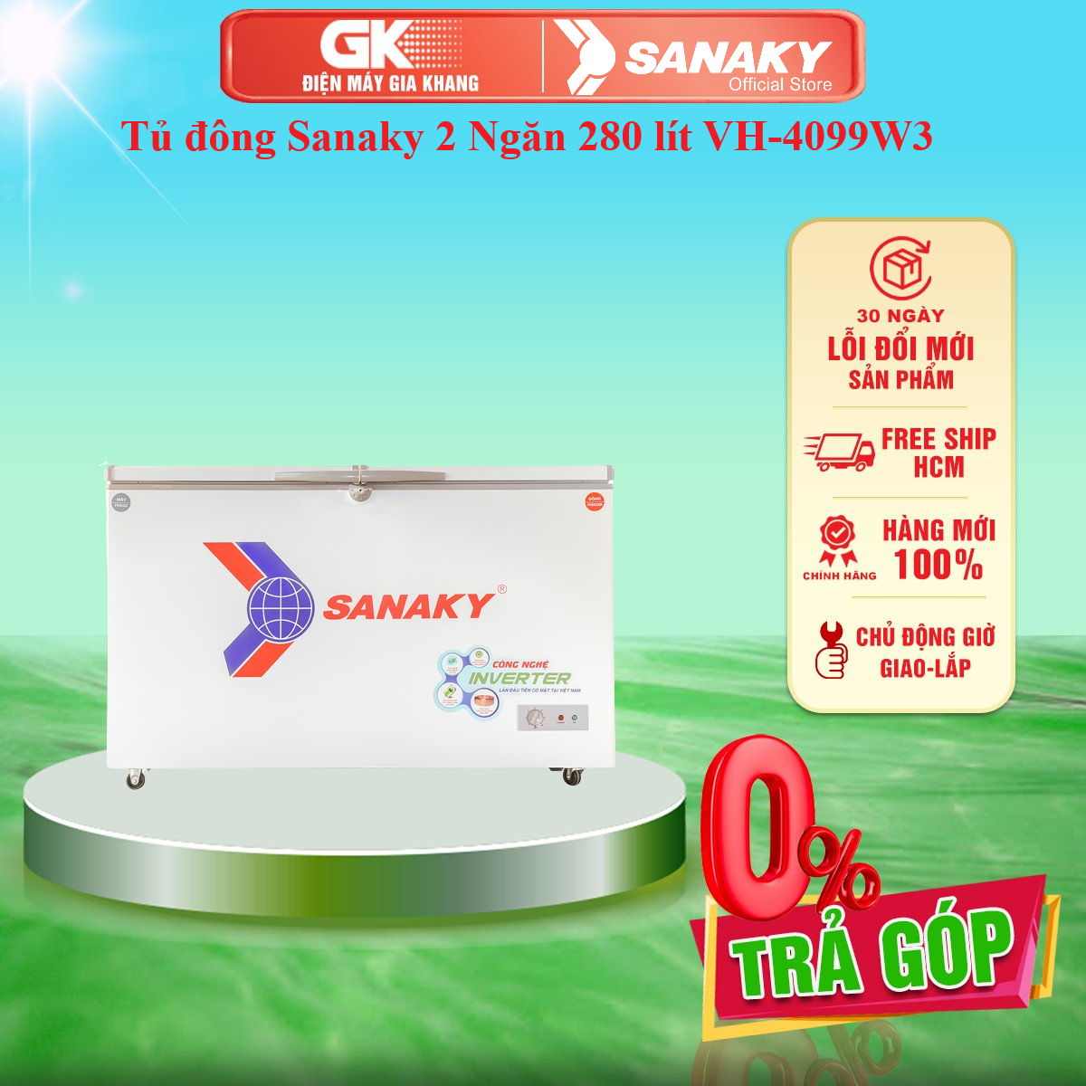 Tủ đông sanaky 2 ngăn 280 lít vh-4099w3 - giao toàn quốc
