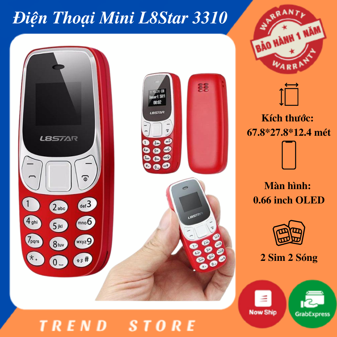 Điện thoại mini L8Star 3310 - Điện thoại 2 sim 2 sóng có thể thay đổi giọng nói và nghe nhạc Bluetooth, kết nối mạng 3G/4G, thiết kế nhỏ gọn dễ cất giấu, bảo hành 12 tháng