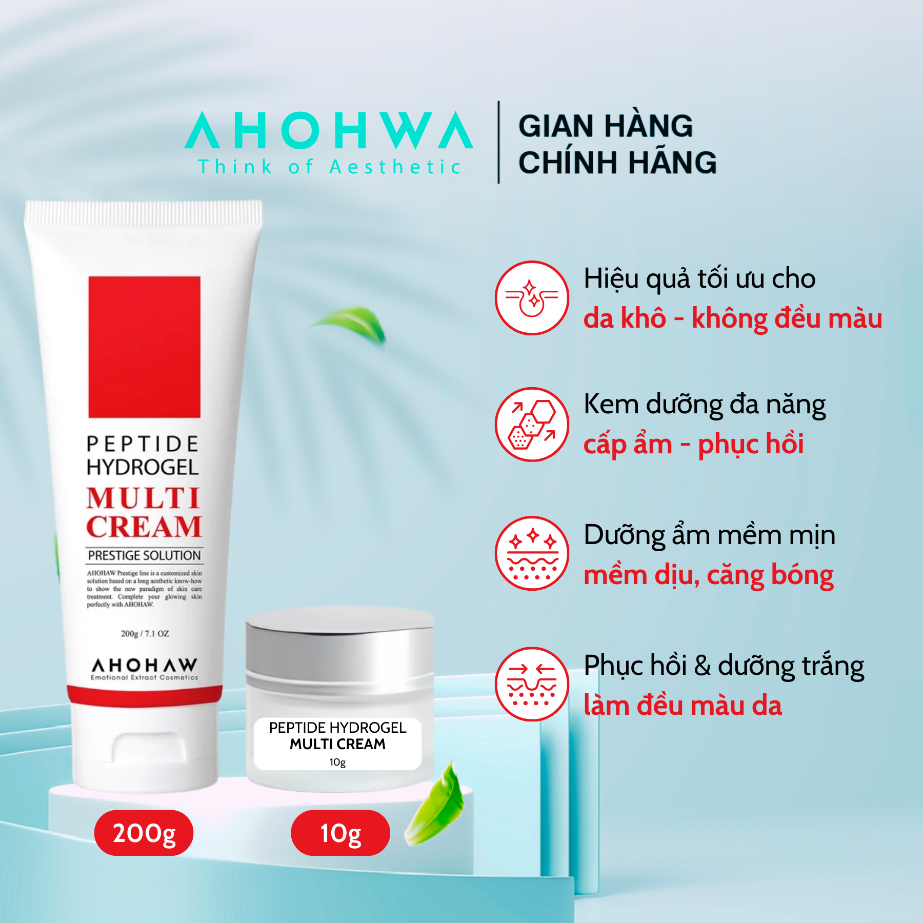 [Sản phẩm dùng thử] Kem Dưỡng Da Đa Năng AHOHAW Peptide Hydrogel Multi Cream Chiết 10g - Dưỡng Ẩm, Phục Hồi, Căng Bóng