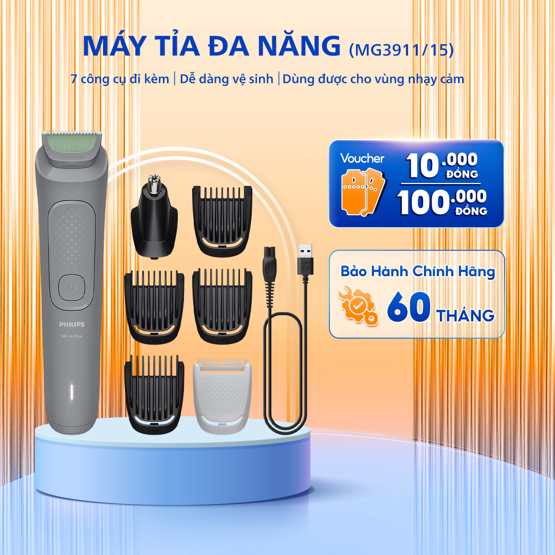 Máy Tỉa Đa Năng 7 Trong 1 PHILIPS MG3911/15, Cắt Tóc, Tạo Kiểu, Tỉa Lông Mũi, Kèm Theo 7 Đầu Phụ Kiện, Bảo Hành 5 Năm