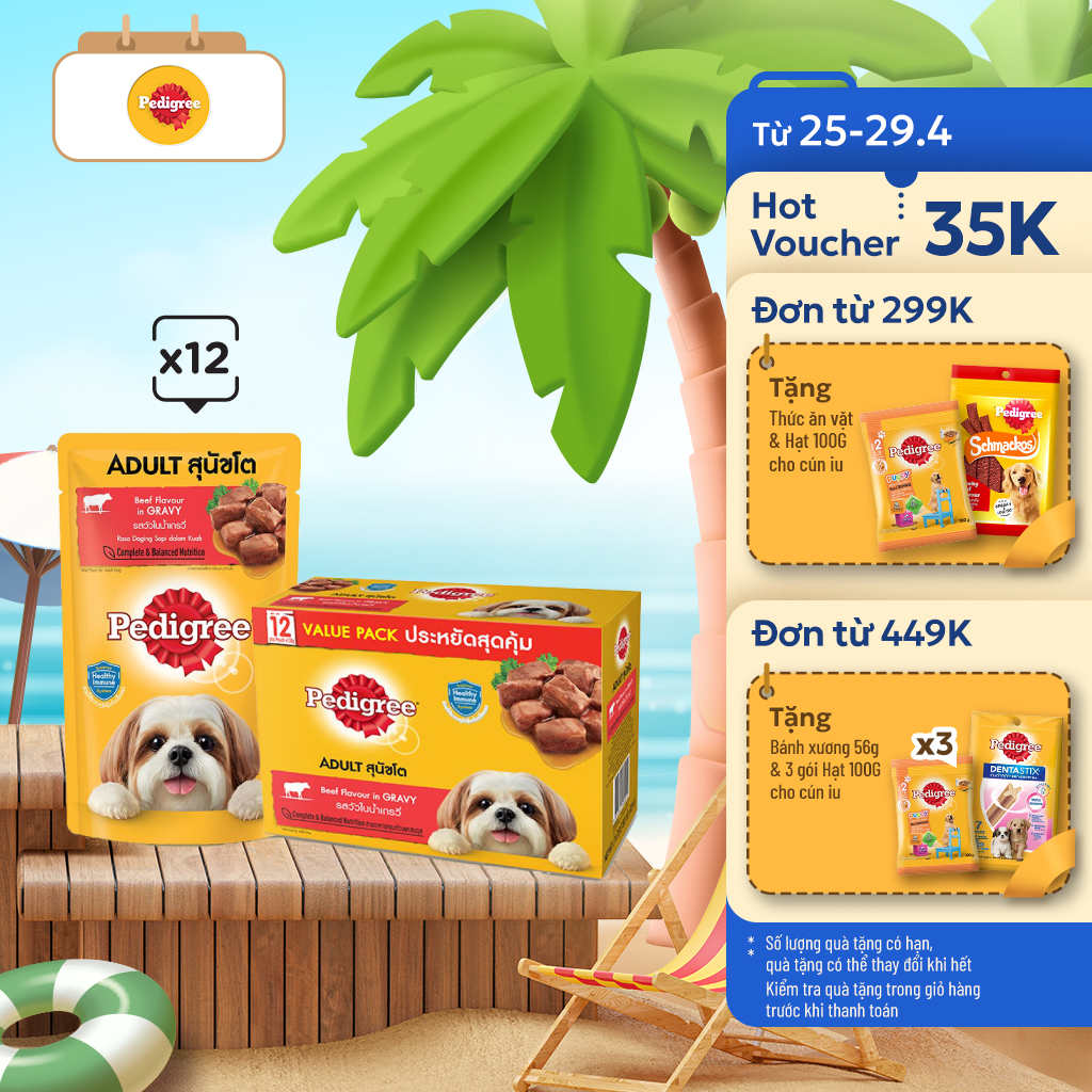 Bộ 12 Túi Thức Ăn Cho Chó Lớn PEDIGREE Dạng Sốt 130g.