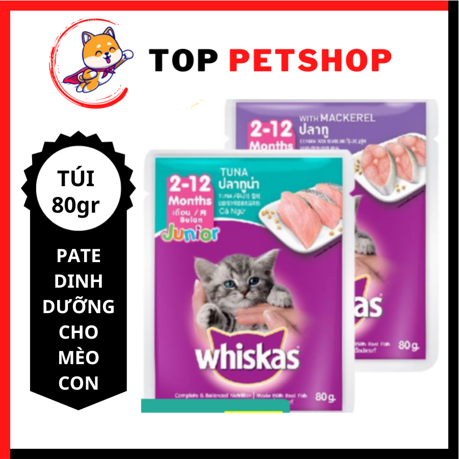 Pate whiskas junior cho mèo con | Túi 80g | Pate dinh dưỡng dành cho mèo con thương hiệu whiskas.