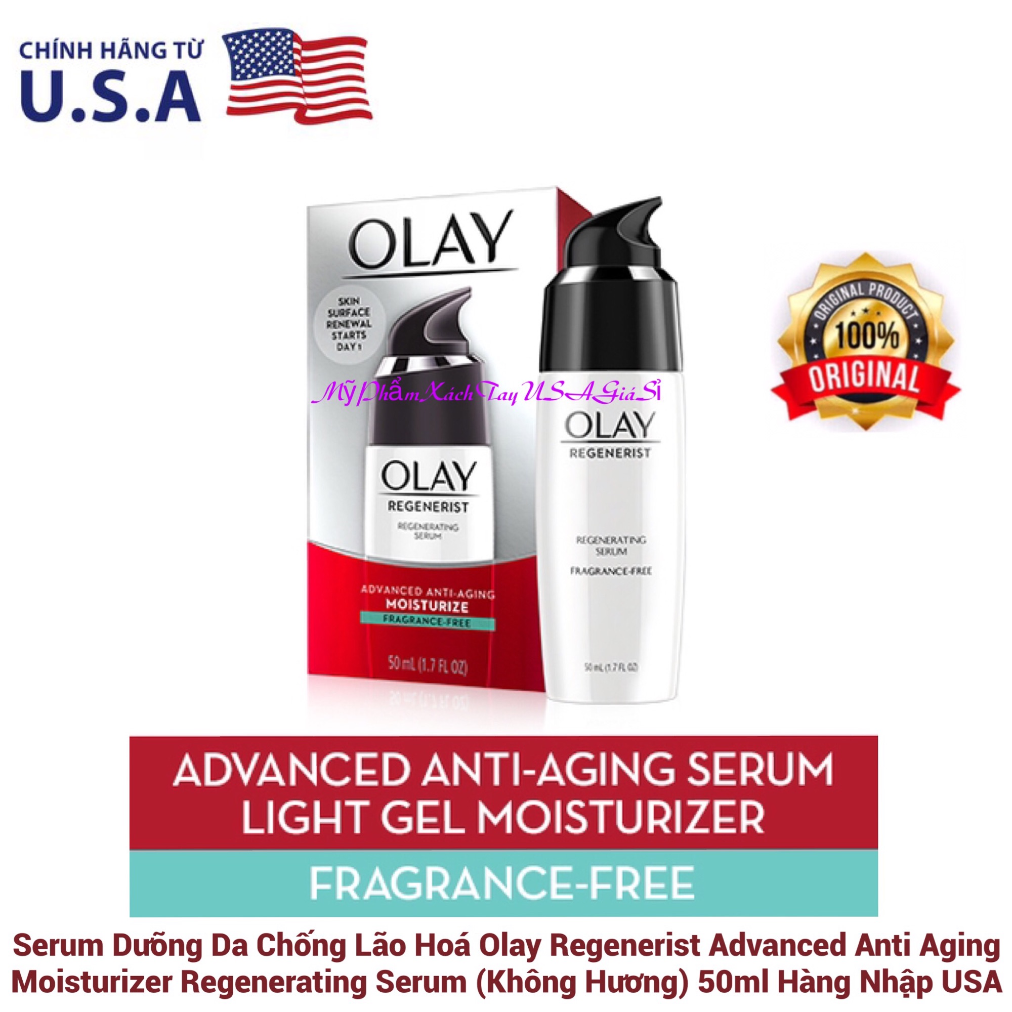 Serum Dưỡng Da Chống Lão Hóa Olay Regenerist Regenerating Serum Advanced Anti-Aging Fragrance Free 50ml Hàng USA