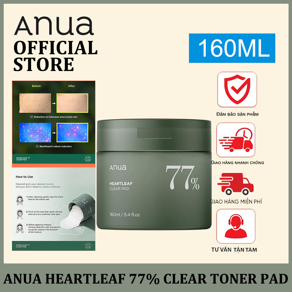 ANUA Heartleaf 77 Toner Pad 70 Sheets, Toner pad làm dịu da giảm mụn