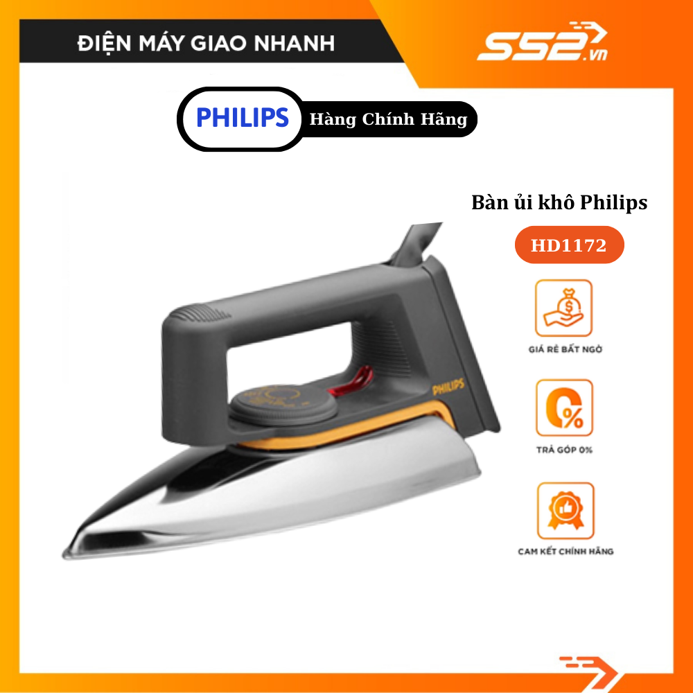 Bàn ủi khô philips hd1172 - công suất 1100w- đế inox- hàng chính hãng- bảo hành 12 tháng.