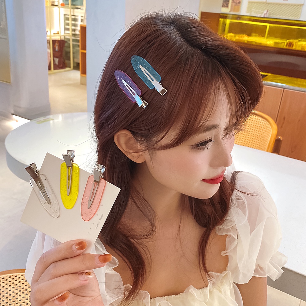 Kẹp tóc mỏ vịt màu trơn phối kim tuyến hot trend