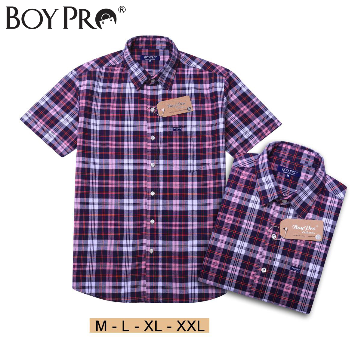 [MUA 2 GIAM 10K 3 GIAM 25K] Áo Sơ Mi Nam Sọc Caro Boypro Cao Cấp BP009 Sọc Đỏ Trắng