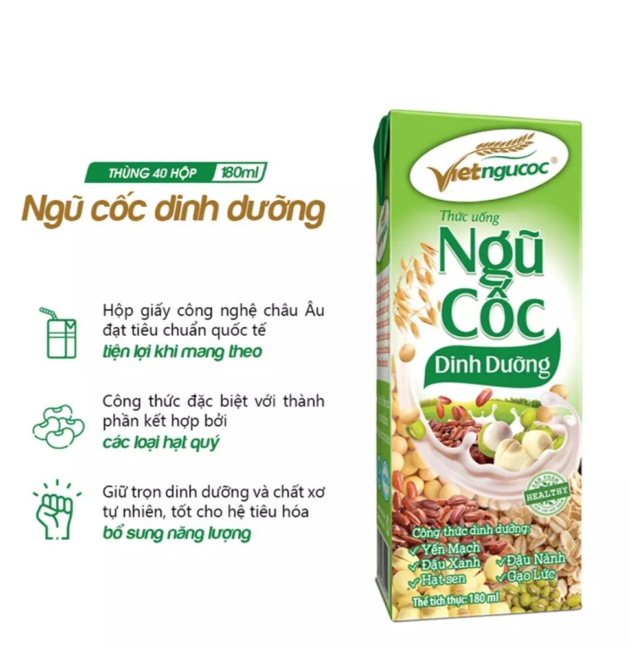 Thức Uống Yến Mạch hạt Sen Việt Ngũ Cốc Lốc 4 Hộp 180ml
