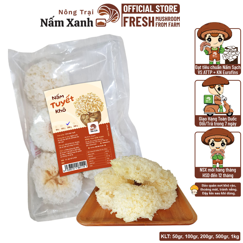Nấm tuyết khô - nấm ngân nhĩ khô nguyên bông loại 1 ngon giòn sạch - nông trại nấm xanh