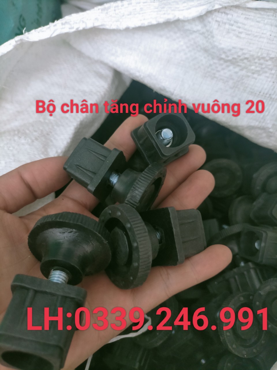 Bộ chân tăng chỉnh vuông 20 ốc 6 đóng chân bàn ghế sắt hộp, tăng chỉnh chiều cao, tăng đơ sắt hộp