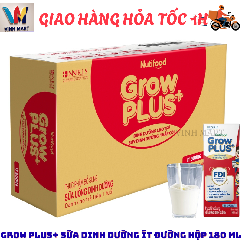 [ CHỈ GIAO CHO ĐƠN ĐẶT HỎA TỐC HỒ CHÍ MINH ]  Sữa dinh dưỡng  NutiFood Grow Plus+ Đỏ Ít Đường Thùng 48 Hộp 180 ml