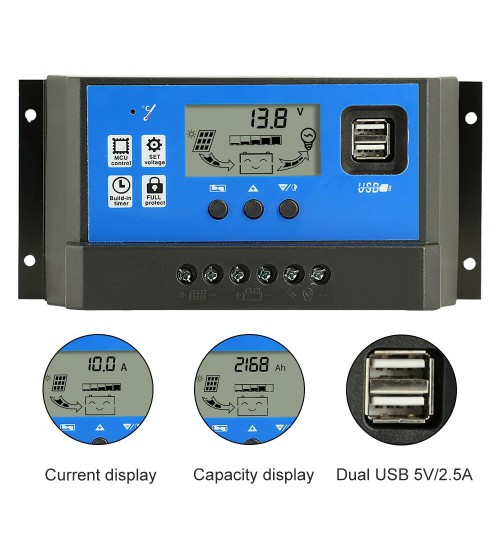 Bộ Điều Khiển Sạc Pin Năng Lượng Mặt Trời PWM 60A Tự Điều Chỉnh hệ acquy 12V/24V Model W666D