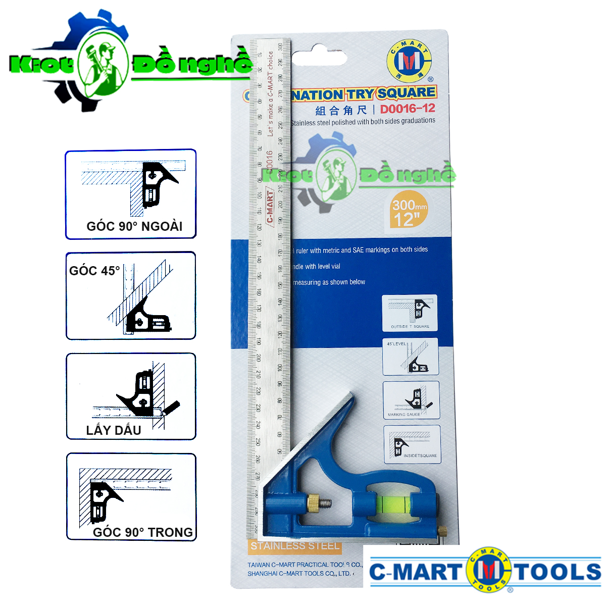 Thước ke góc vuông và 45 độ c-mart d0016-12 thân nhôm - kiot đồ nghề