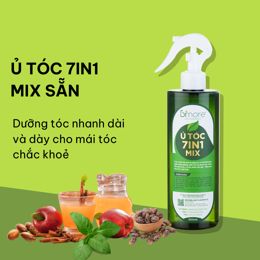 Ủ tóc 7in1 Bimore mix sẵn giấm táo mèo giúp dưỡng tóc mọc nhanh dài chắc khỏe_500ml