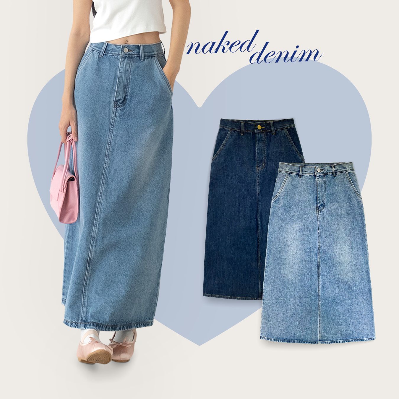 Chân váy bò dáng dài naked denim - denim midi skirt