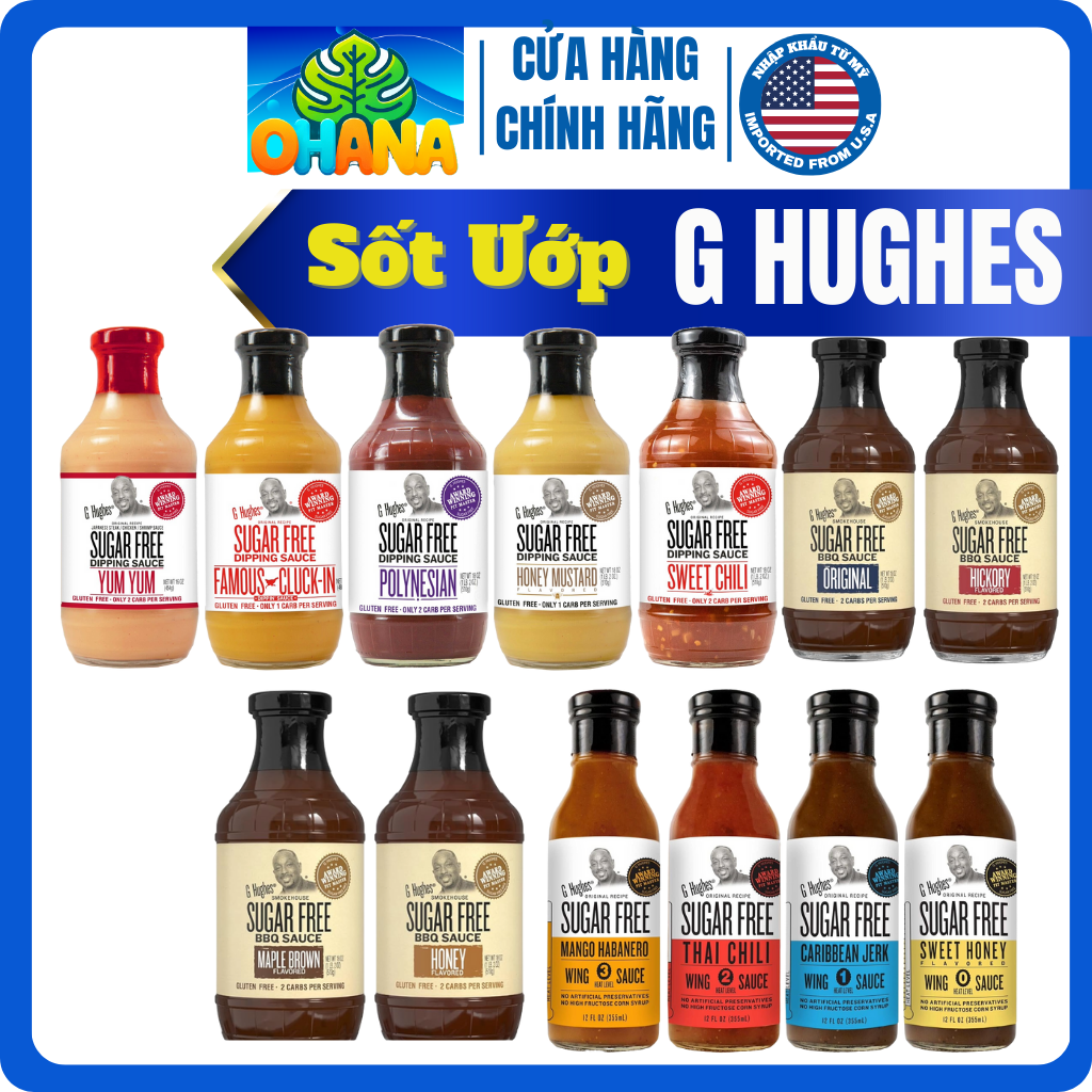 Sốt ăn kiêng 0 calo G HUGHES -sốt ướp thịt nướng, sốt chấm, sốt teriyaki - không đường, ăn kiêng, Keto
