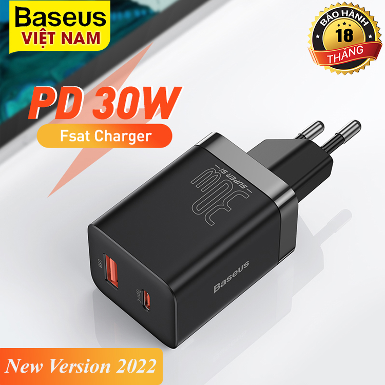 Bộ củ sạc nhanh baseus super si pro 30w usb loại c/ qc3.0 pd3.0 đầu ra kép c+u cho iphone 13 12 x xs 8 macbook
