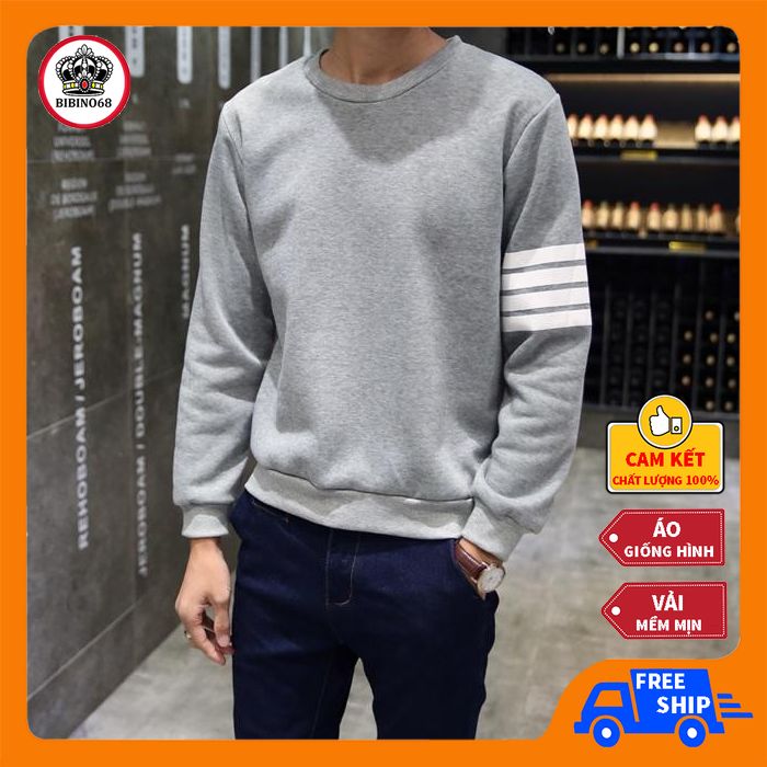 Áo Nỉ Phông Cổ Tròn 4 Vạch Cánh Tay - Áo Phông Nam - Áo Phông Đẹp Giá Rẻ - Áo Phông Hàn Quốc - Áo Nỉ Phông Nam - Áo Thu Đông Nam -  Áo Nỉ BIBINO68
