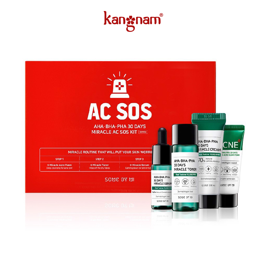 [HCM]Bộ dưỡng 4 món hỗ trợ giảm mụn "Thần Kỳ" Trong 30 Ngày Some By Mi Miracle AC SOS Kit loại bỏ tế bào chết một cách nhẹ nhàng nhanh chóng làm khô còi mụn giảm mụn giúp da mịn màng