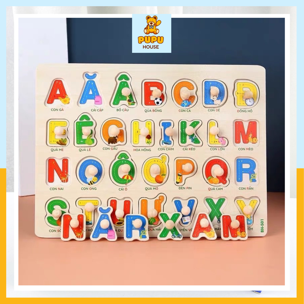 Bảng Núm Gỗ Nhiều Chủ Đề Bảng Núm Gỗ Chữ Cái Tiếng Việt Gỗ In Hoa In Thường Có Núm Cầm Tay 20x30 cm Cho Bé - PUPU HOUSE