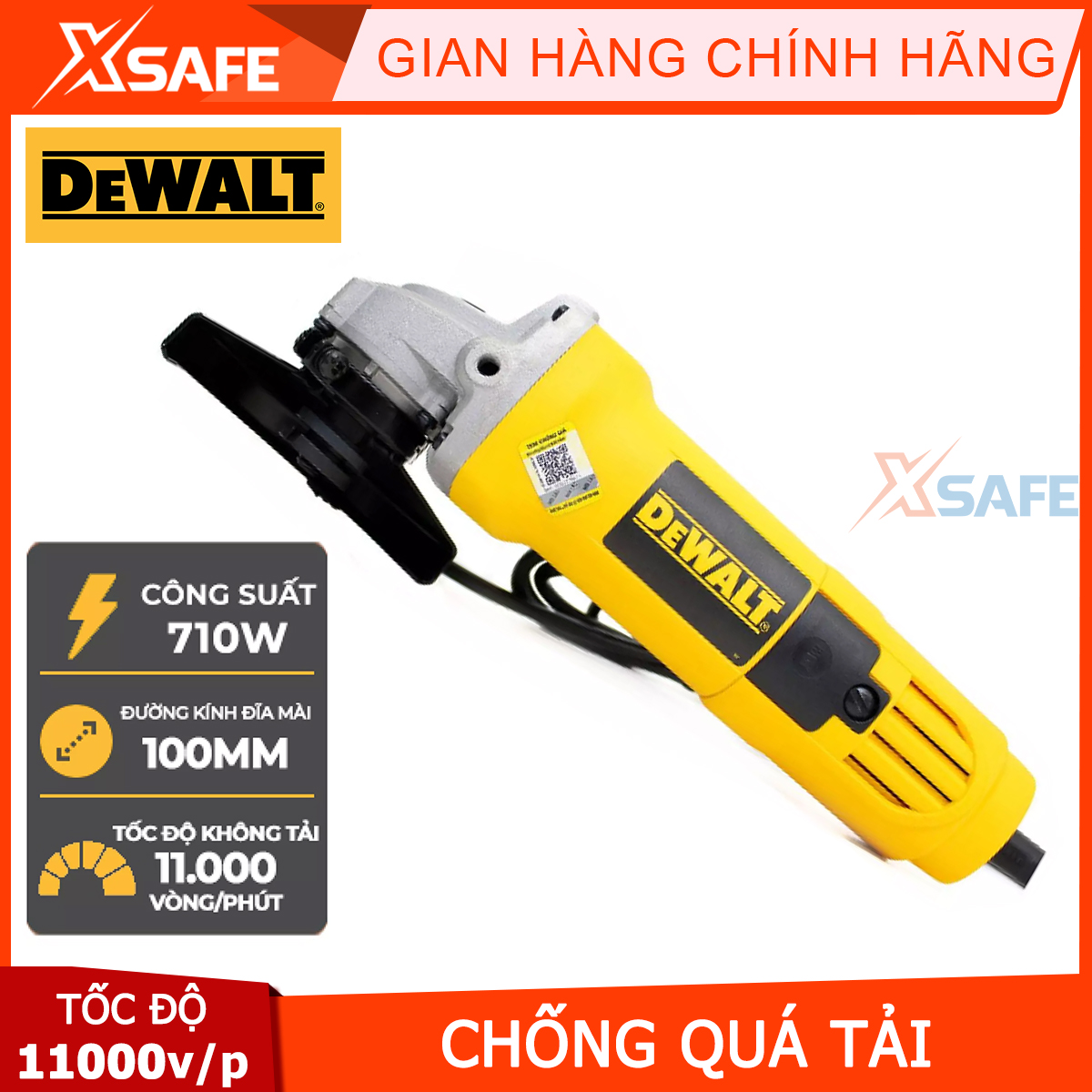 Máy mài góc cầm tay DEWALT 710W DW810B-B1 DW820-B1 Máy cắt sắt cầm tay có bộ ly hợp bảo vệ quá tải, tốc độ 11000v/p, đĩa cắt 100mm,   3 năm