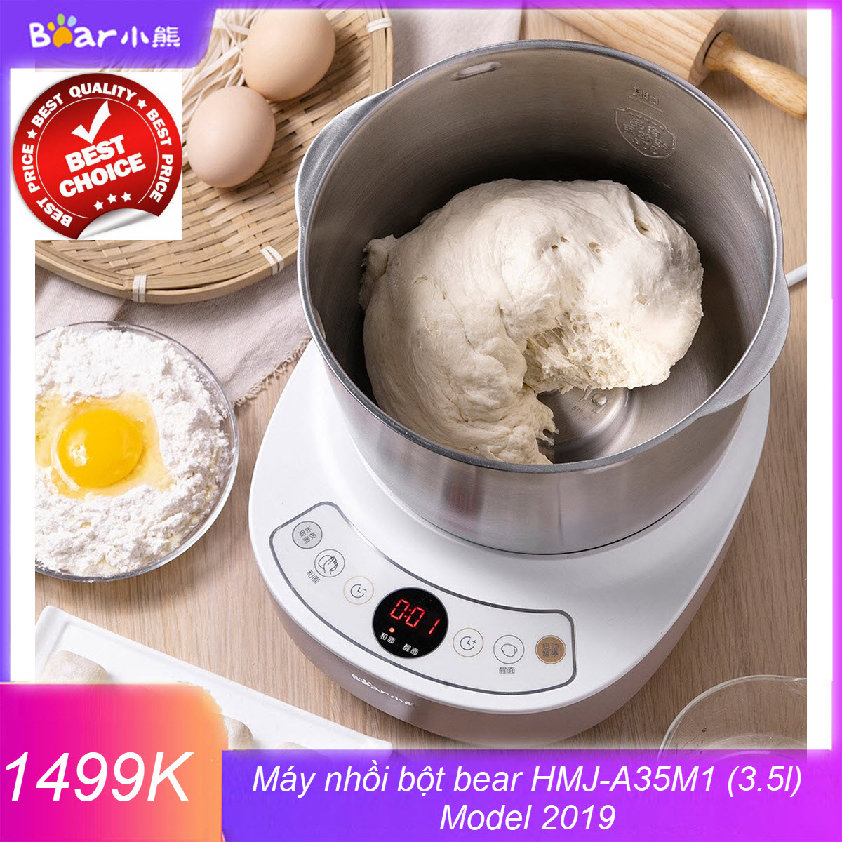 Hướng dẫn sử dụng Máy trộn và nhồi bột Bear HMJ-A35M1 - Máy nhồi bột bear HMJ-A35M1 (3.5l) Model 2019 - Máy trộn/ủ bột Bear 3.5L HMJ-A35M1 - Bảo hành 12 tháng