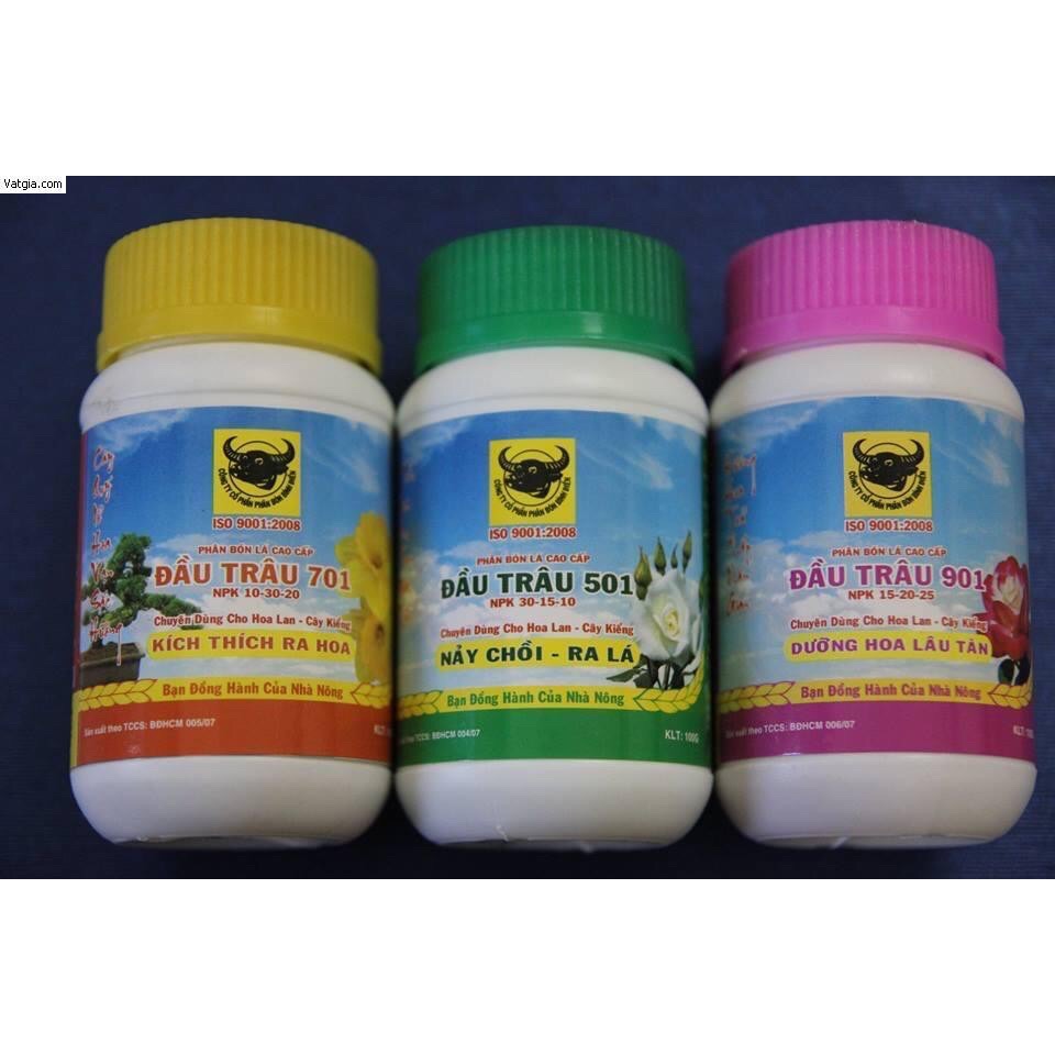 Bộ 3 lọ phân bón lá đầu trâu 501, 701, 901 chăm sóc lan - lọ 100 gam