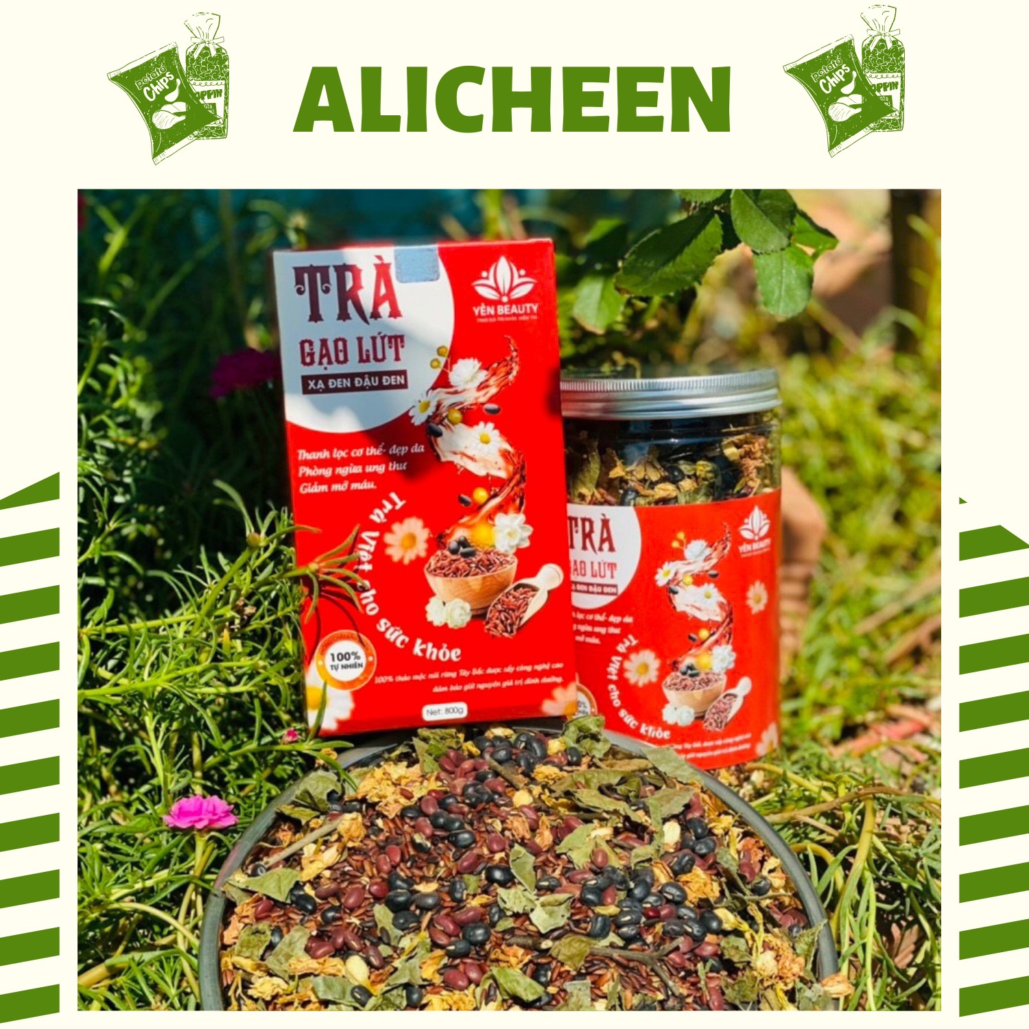 [FREESHIP+QUÀ] Trà Gạo Lứt Đậu Đen Xạ Đen ALICHEEN Hỗ Trợ Giảm Cân, Tốt Cho Sức Khoẻ, Tim Mạch Qùa Biếu Ý Nghĩa Tặng Cha Mẹ Tặng Kèm Mặt Nạ Nhau Thai Cừu Hàn Quốc