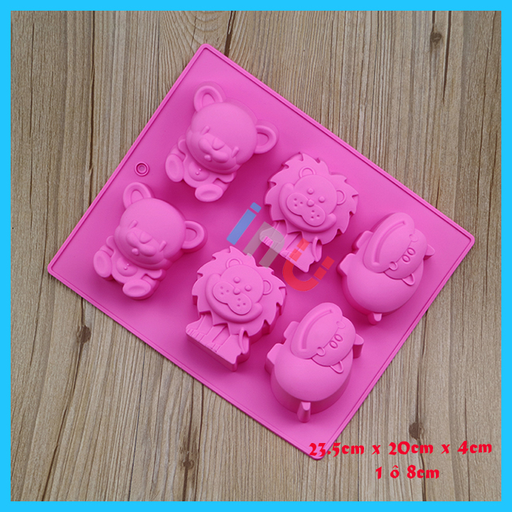 [HCM]HCM - Khuôn silicon hình thú 6 con gấu hà mã sư tử làm rau câu pudding bánh bông lan nướng
