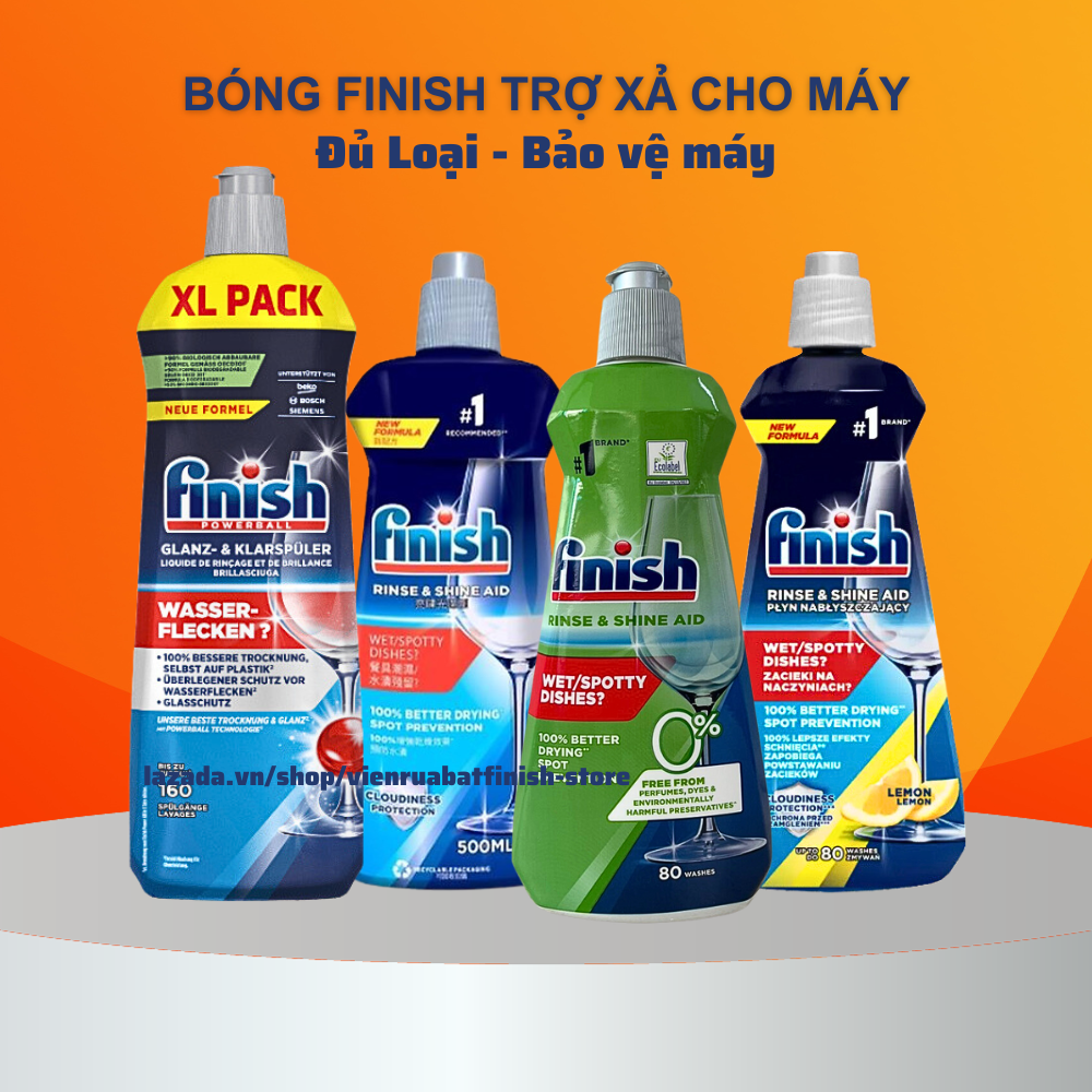 Nước làm bóng Finish 1600 800 400ml đủ loại viên bột muối gel combo chuyên dùng cho máy rửa bát