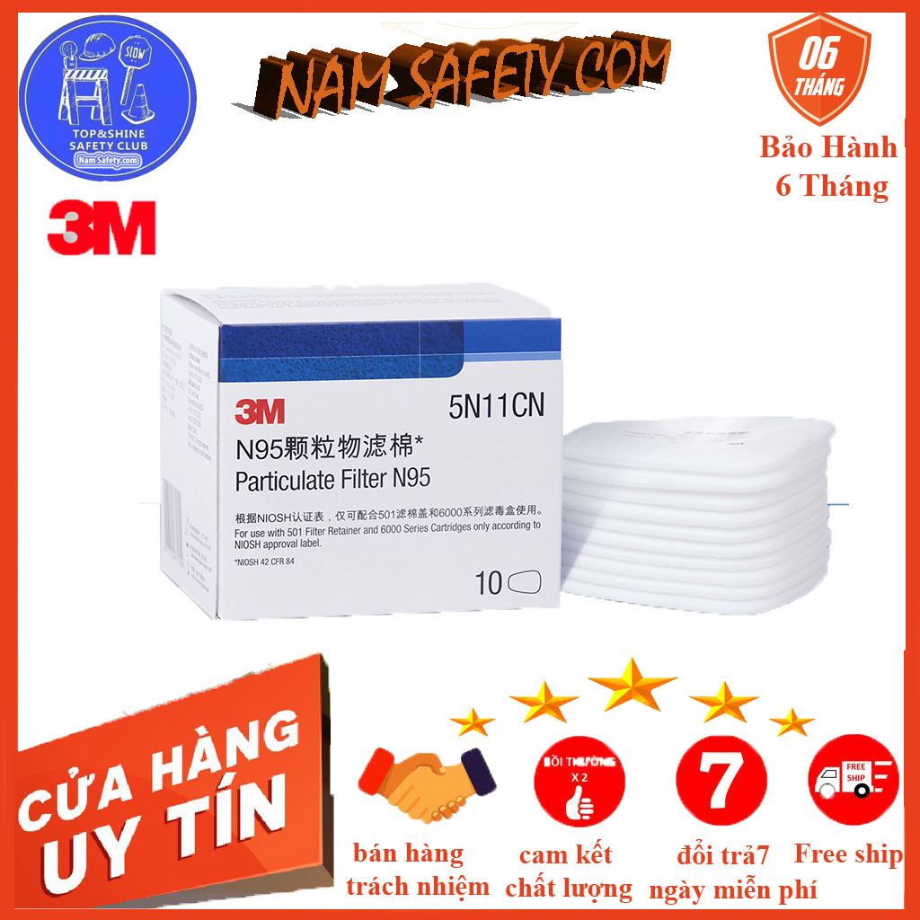 Combo 10 tấm lọc 5n11 tiêu chuẩn kn 95 dùng ngăn bụi, ngăn ẩm cho phin lọc 3m 6001, 6003, 6006, 6009 trên các loại mặt nạ 3m 6100, 6200, 7501, 7502, 6800