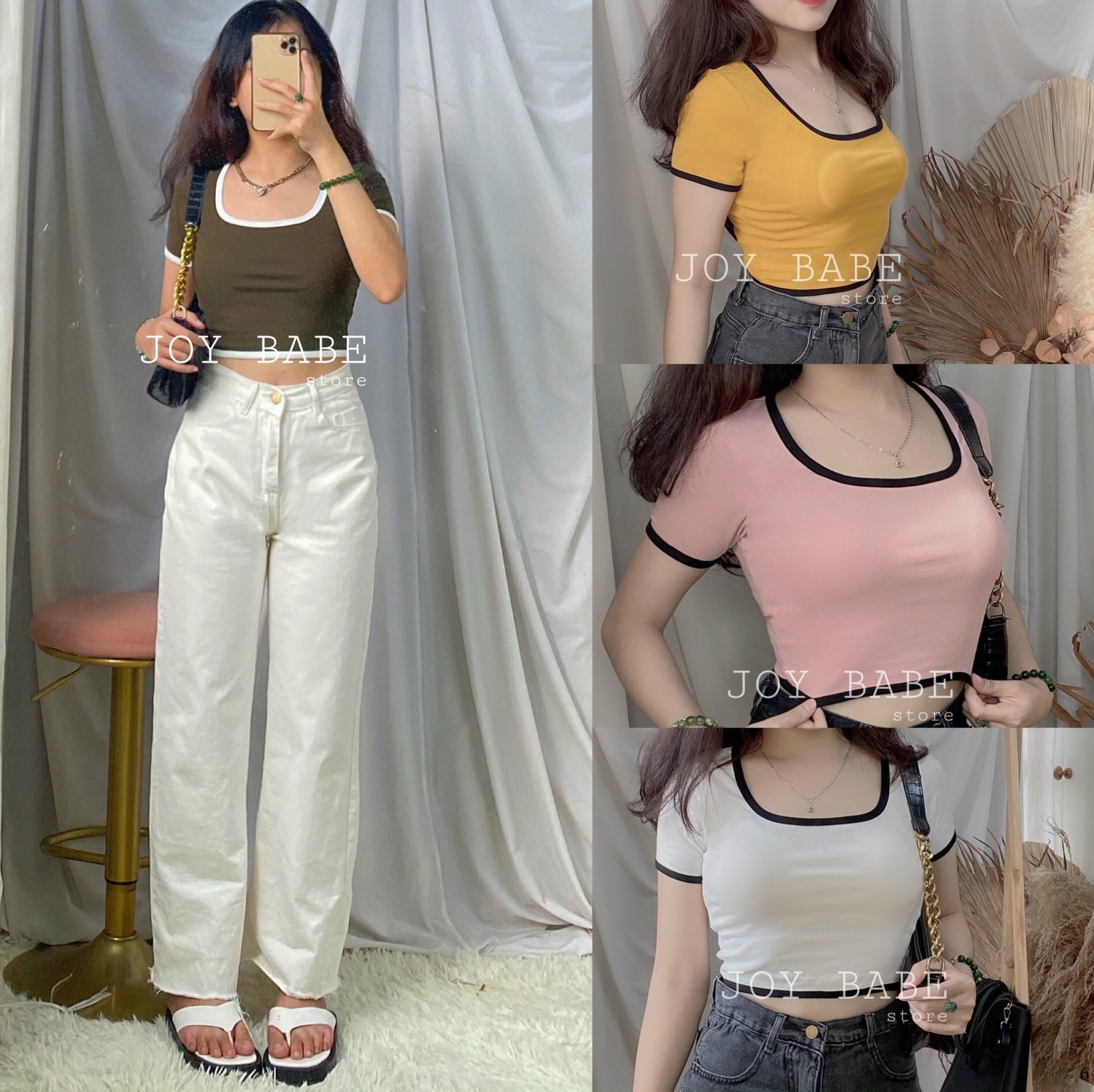 Áo croptop kiểu trơn Basic Joy Clothing form ôm 🥕 thun nhập cao cấp co giãn 4 chiều, áo crop top kieu tay ngắn CRON 6 -4C