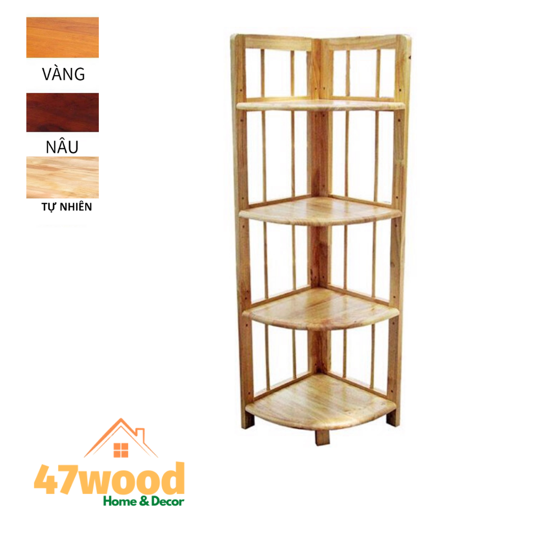Kệ góc tường bằng gỗ 4 tầng, gỗ cao su cao 120cm - Kệ gỗ 4 tầng