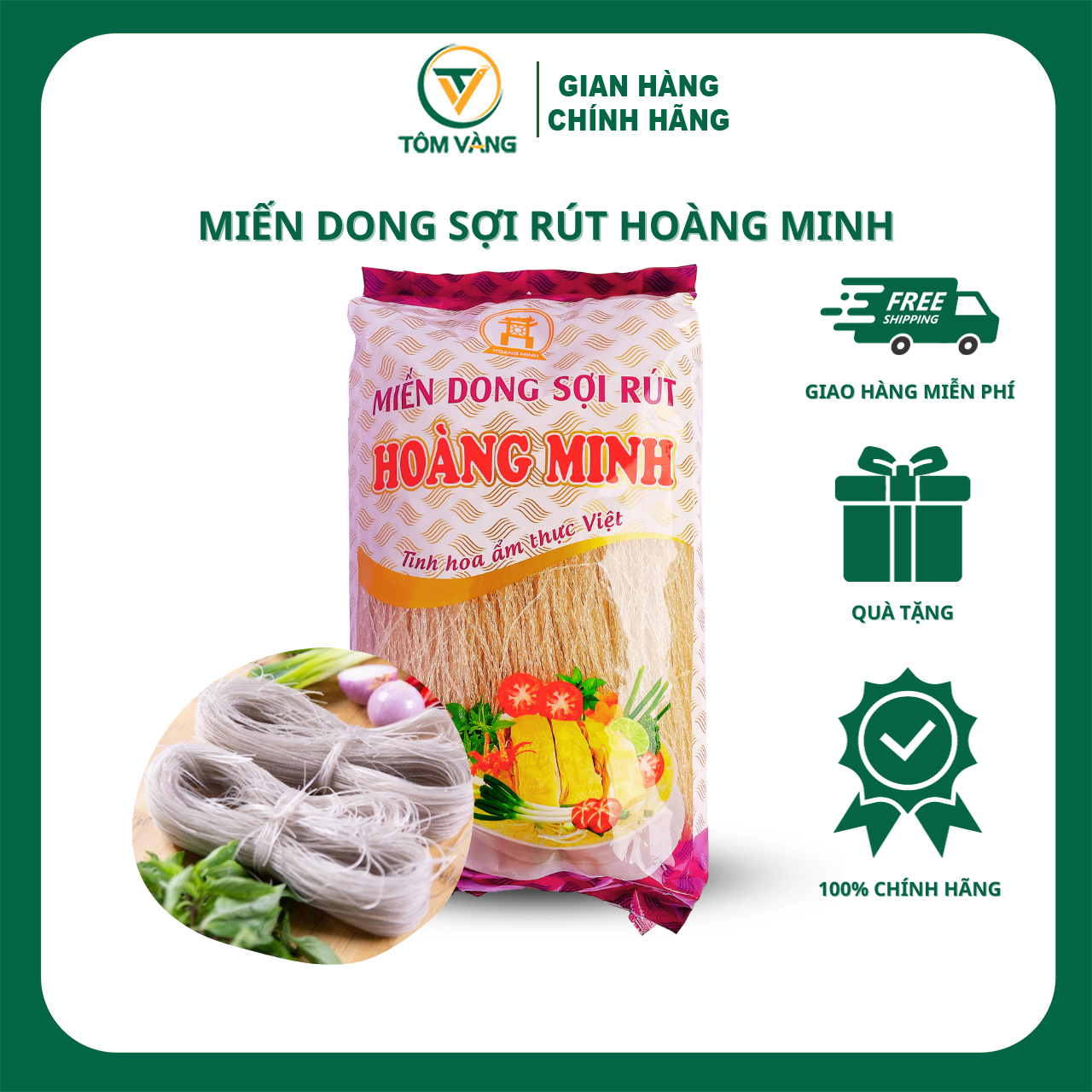 Miến Dong Sợi Rút Hoàng Minh Ăn Kiêng Healthy Eatclean Tiểu Đường Thực Dưỡng Gym Túi 500g và 200g - Tôm Vàng