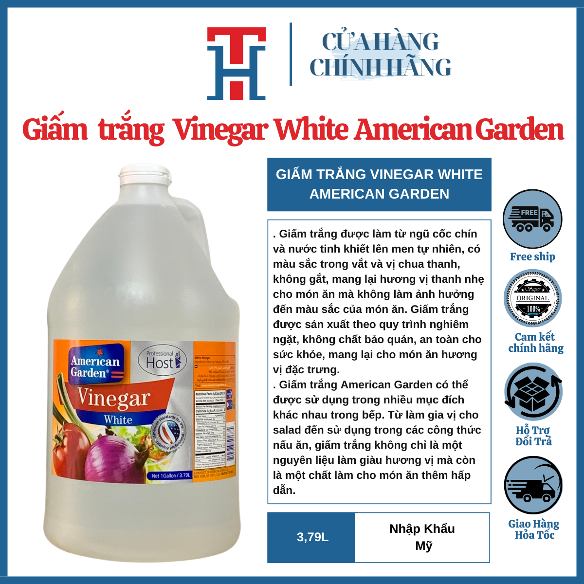 Giấm Trắng Vinegar White American Garden 3,79L