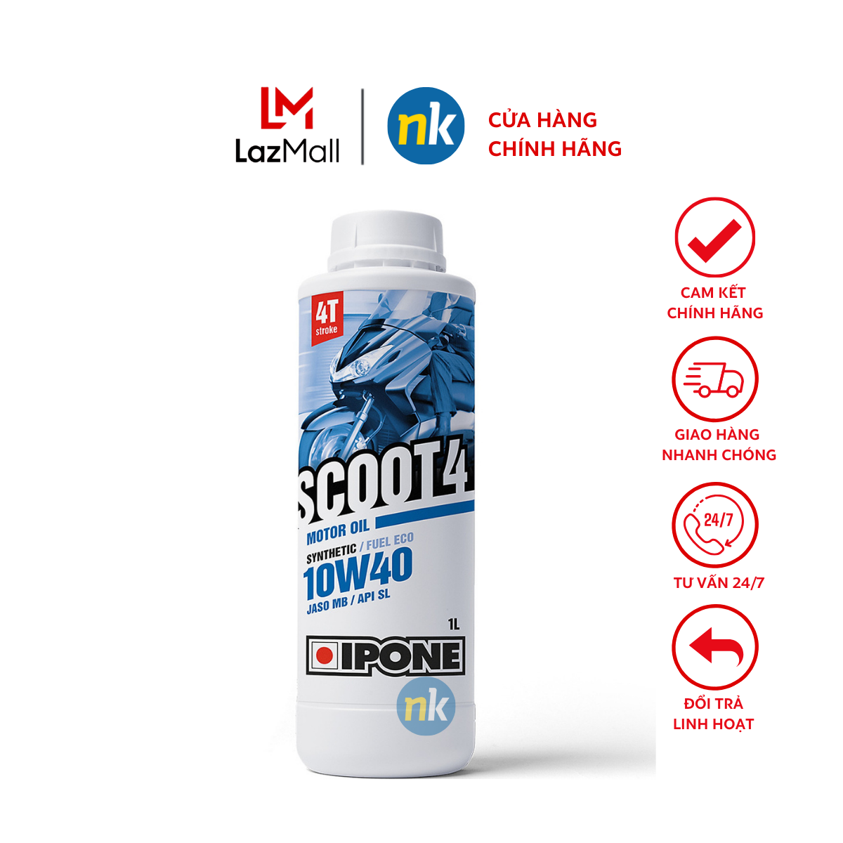 Nhớt Xe Tay Ga Cao Cấp Scooter Ipone Scoot 4 10W40 (1L) - Hàng Nhập 100% Pháp