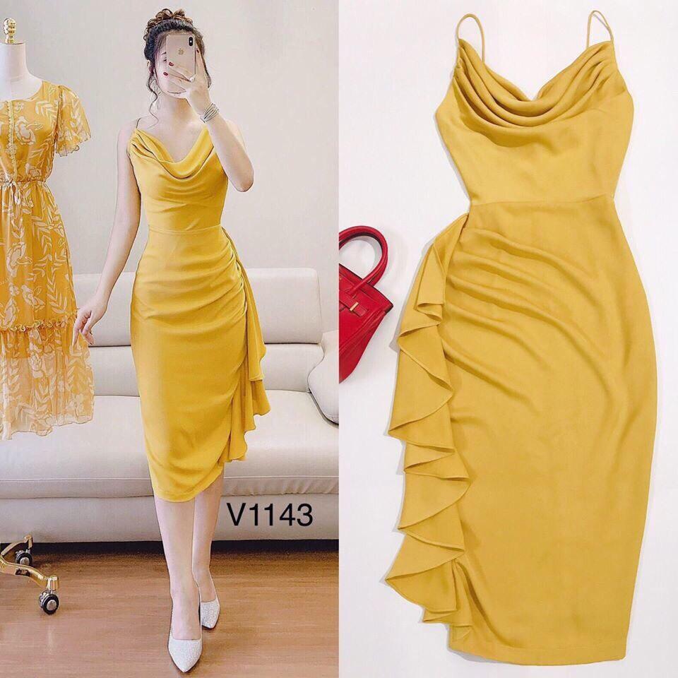 [HCM]Đầm body 2 dây cổ đổ cánh tiên thời trang Havana chất liệu Umi onesize 42-52kg thích hợp các nàng dạo phố hay dự tiệc.