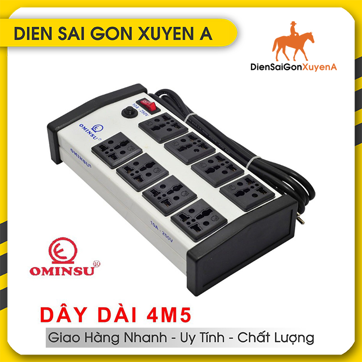 Ổ cắm 8 lổ đa năng 4,5 mét 2000w 10a aptomat ominsu