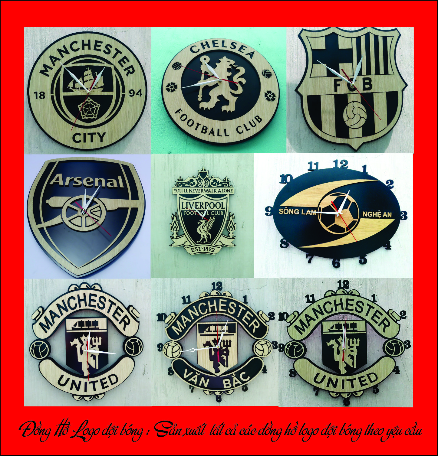 Đồng hồ gỗ Đồng hồ thiết kế theo clb bóng đá