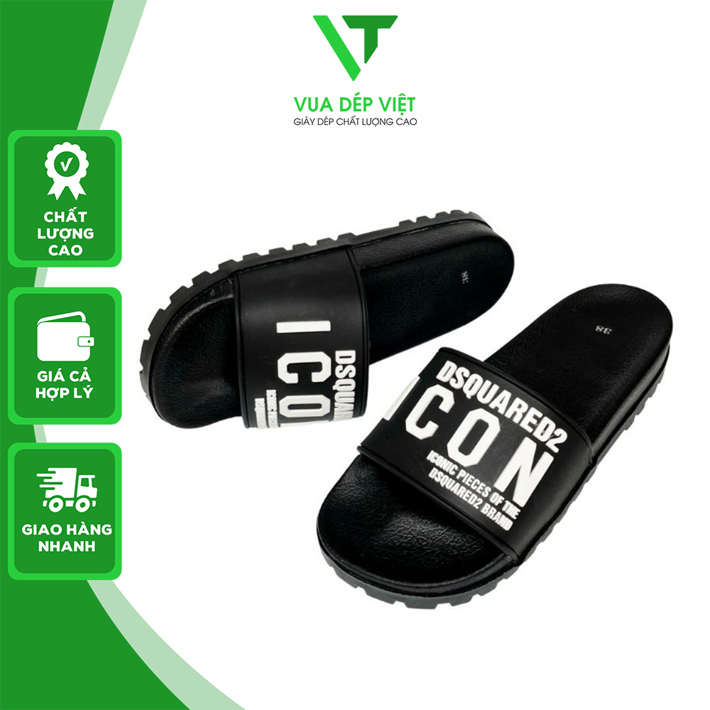 Dép quai ngang nam icon nhiều chữ đen DV24 dép nam thời trang siêu nhẹ đế cao chống trơn trượt mang êm chân - Vua Dép Việt
