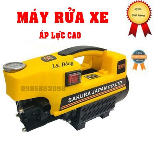 Máy rua xe áp lực cao Nhật Bản sakura-2500W lõi đồng- Dây áp lực dài 15m