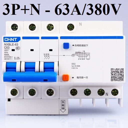 Aptomat chống giật RCBO CHINT 3P+N 380V át chống giật cầu dao chống giật  chống dòng rò bảo vệ quá tải ngắn mạch và điện áp