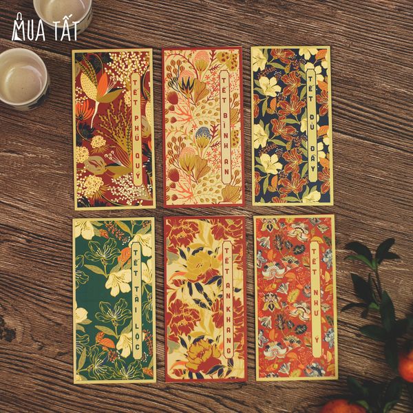 Set 6 bao lì xì hoạ tiết hoa lá phong cách vintage (cổ điển) Mua Tất (muatat.shop)