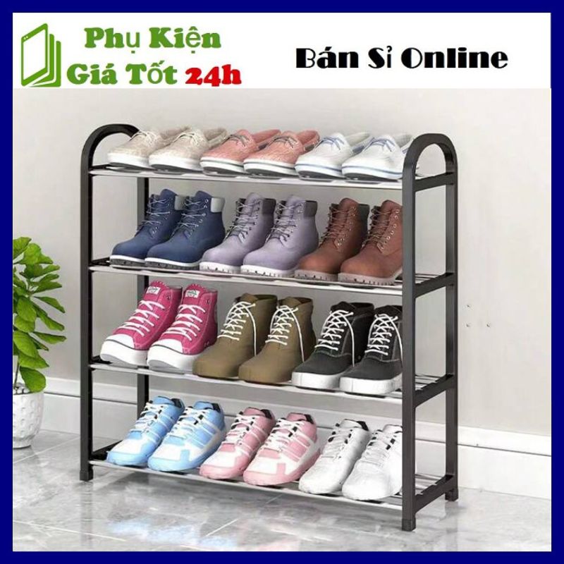 Kệ Để Giày Dép 4 Tầng - Giá Đựng Giầy Dép Thông Mình 4 Tầng Khung Nhựa + 16 Thanh INOX Dễ Lắp Ráp - Kệ Để Sách Vật Dụng Trang Trí Decor Phòng Khách Đa Năng